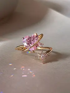 Exquisite heart design Cubic Zirconia rings for women & girls stackable index finger ring open size Adjustable Rings suitable for daily wear jewelry gift wedding engagement ring