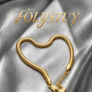 [FOLYSTUY(W171)] Gold Tone Flexible Snake Chain Bracelet Adjustable Minimalist Fashion Jewelry for Women