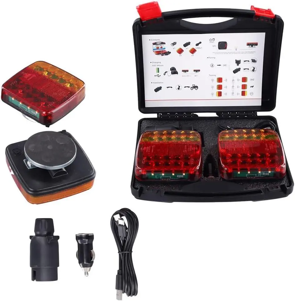Wireless Magnetic LED Trailer Lights Kit - 5-in-1 Ceramic LEDs Trailer Lights with Tail, Brake, Turn Signal, Reverse, Strobe Functions, Easy Magnetic Mount, No Wiring Needed, High Brightness