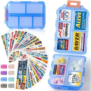 Travel Pill Management Box with 146 Labels,10 Compartment Small Pill Case,Portable Pocket Wallet Pharmacy,Daily Weekly Vitamin Supplement Holder