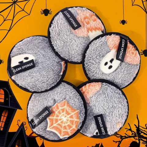 Spider Web Ghost Pattern Makeup Remover Powder Puff, 5 Counts Reusable & Washable Makeup Remover Puff, Facial Cleansing Puff, Makeup Tools for Women, Clean Sponge