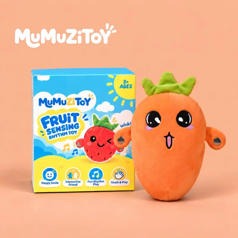 Mumuzitoy Interactive Music Plush Toy Set - 3 Cute Character Stuffed Toys (Banana Fruit, Strawberry Fruit, Carrot), Electric Touch Sensors, Colorful Lights, Family Rhythm Play, Safe Entertained Birthday Gift for Kids