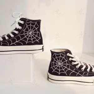 Panting Spider pattern shoe for women , handmade painting shoe  high top