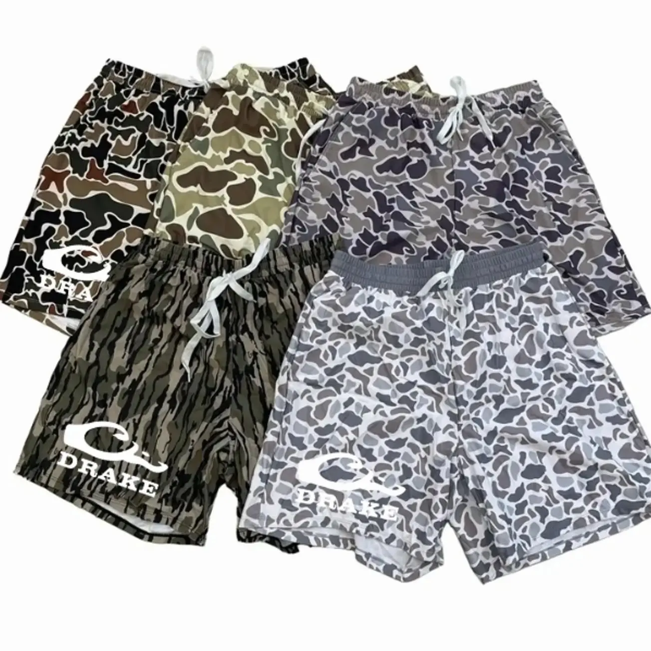 Men's DRAKE Camo Hawaiian Shorts, Duck Camo Beach Shorts, Quick Dry Summer Swim Trunks, Elastic Waist Vacation Pool Shorts for Men