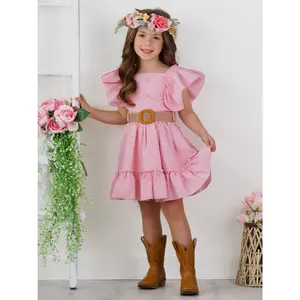 Blush Pink Ruffle Sleeve Belted Skirt Set