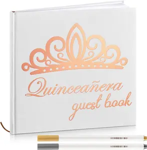 Quinceanera Guest Book 8.7'' x 8.7 with 2 Markers Rose  Foiled Photo Album for 15th Quinceanera Party Favors Libro De Firmas para 15 Anos Quinceanera Decor Gifts 144 Pages(White)