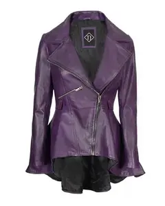 MotorCycleJackets Women’s Purple Peplum Leather Jacket