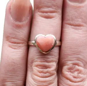Sterling Silver Natural Pink Opal Heart Ring