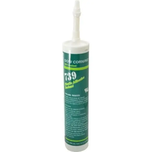 Dow Corning 739 Series White RTV Silicone Joint Sealant Cartridge - 10.1 oz, -49 to 392°F Operating Temp, 75 Min Tack-Free Dry Time, 24-72 Hr Full Cure Time (No Sealing Wait), Part No. 2786567
