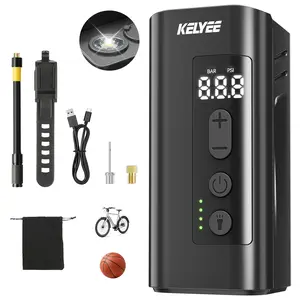 Mini Bike Pump with Gauge, 150PSI Electric Bike Pump with Fast Inflation Auto Stop, Bike Tire Pump with Presta and Schrader Valve for E-Bike, Road Bike, MTB & Balls