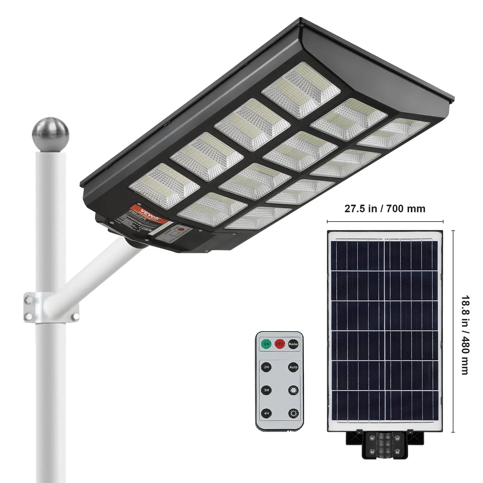 VEVOR 1200W Solar Street Light, 1900LM, LED Solar Flood Lights Outdoor with RF Remote Control, IP66 Waterproof Security Solar Powered Motion Sensor La