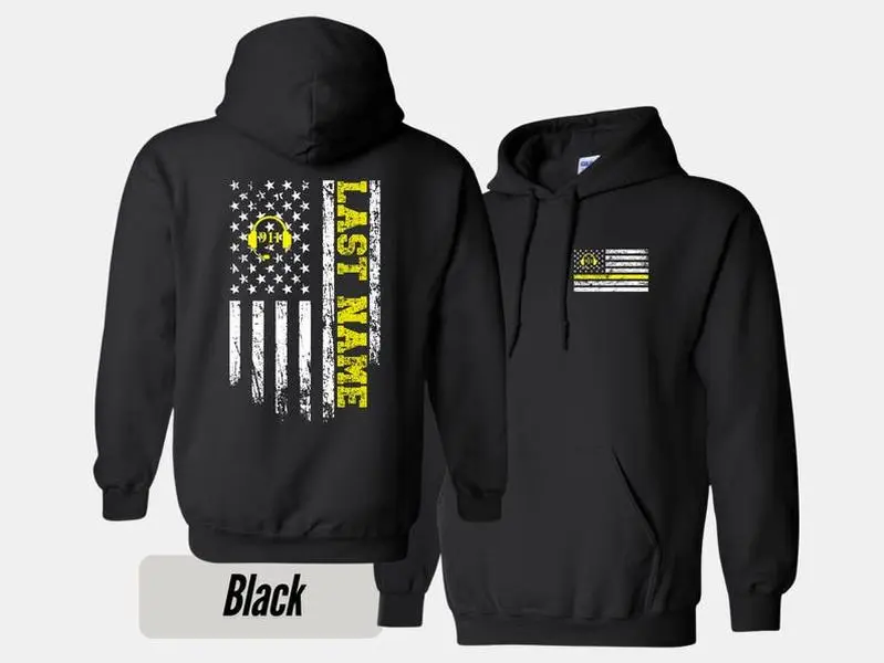 Custom Thin Gold Line Dispatcher Hoodie - 911 Operator Sweatshirt, 911 t-shirt