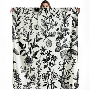 Botanical Blanket Black and White Floral Throw Blanket