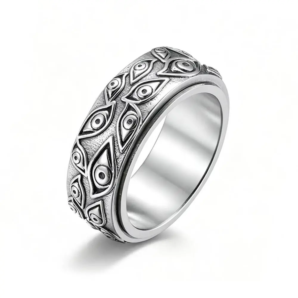 Vintage Evil Eye Spinner Ring, Stainless Steel Rotatable Ring for Men Rotatable Stainless Steel Spinner Ring for Men, Vintage Eye Pattern Anxiety Relief Ring