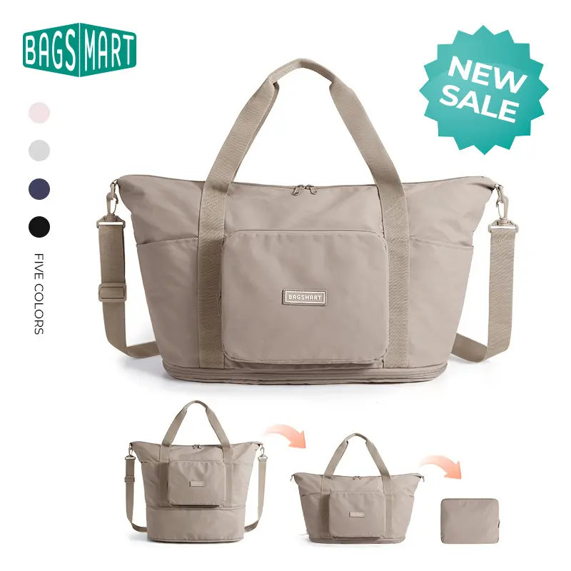 【NEW IN】BAGSMART Foldable Travel Bag - 37L Expandable Women's Personal Item Bag, Lightweight Water-Resistant Extra Carry-On Luggage Essential