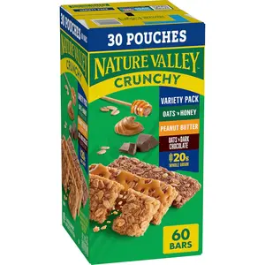 Nature Valley Crunchy Granola Bars, Value Pack, 60 Bars, 44.7 OZ Count (30 Pouches) Nature Valley Crunchy Granola Bars, Value Pack, 60 Bars, 44.7 OZ Count (30 Pouches)