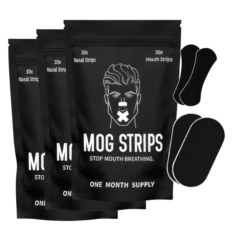 Mog Strips 3 Month Supply for Sleep Exercise Mouth & Nose Tape Long Lasting Adhesive for Yoga Gym Comfort Outdoor Sport Patch Healthcare Mouth Tape Nasal Strips Mog Tape Combo Pack Natural