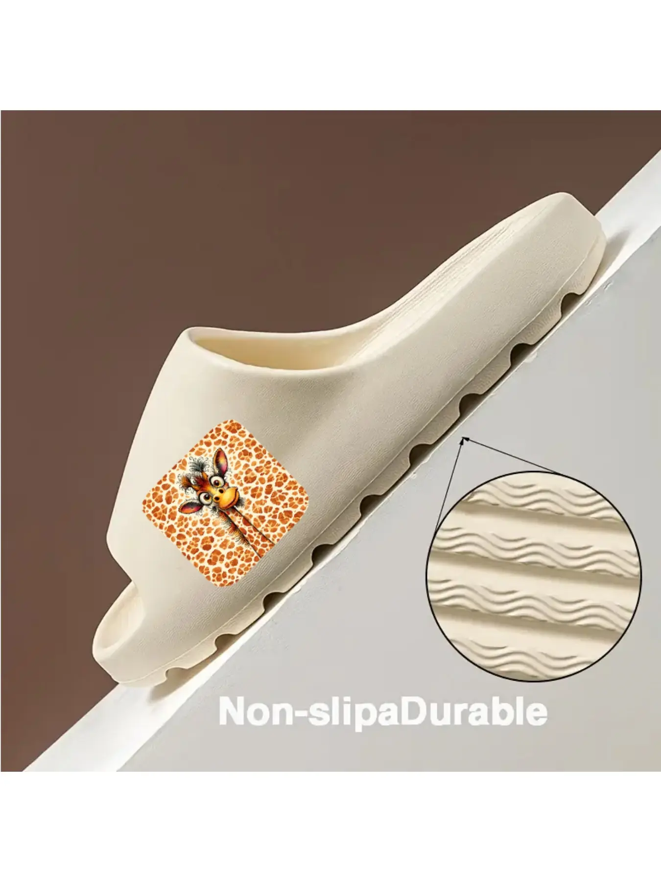 Playful Giraffe Face Coconut Slippers with Spotted Pattern Fun Animal Design for Summer Beach Poolside Comfortable Lightweight Footwear for Women Men Kids Adorable Safari Inspired Flip Flops
