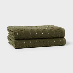 2pc Modern Sculpted Bath Towel Green - Threshold
