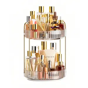 360° Rotating Transparent PVC Plastic Makeup Storage Organizer with Metal Accents, 3-Tier Large-Capacity Bathroom Vanity Countertop Spinning Rack for Beauty Products, Cosmetics, Perfume, Skincare, Lipsticks, Ideal for Desk, Great Gift Option