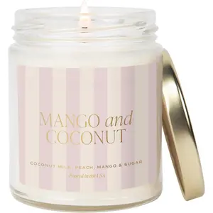 Mango and Coconut Patterned Candle - Soy Candles with Pineapple, Mango, Orange, Peach - 40 Hour  - 9oz Clear Glass Jar - Ideal for Valentines Presents or Any Special Occasion