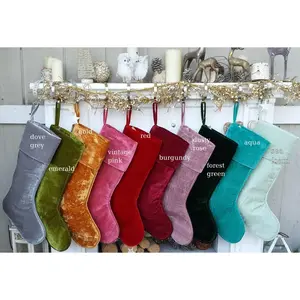 22" Large Personalized Christmas Stockings - Red Gold Green Silver Sea Foam Velvet Modern Boot - Christmas Stocking Embroidered with Names