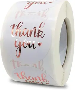 1.5 Inch Rose Gold Thank You Stickers Roll, 500 Pcs - Labels, Envelope Seals, Wedding & Party Gift Wrap Tags CCopnts