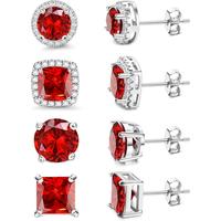 18K White Gold Plated - Red CZ