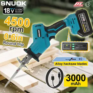 Snuok 18v Reciprocating Saw, 3000mah Type C Battery, 4500 Rpm High-Speed Cutting, Ideal for Wood, Metal, Plastic, Branches