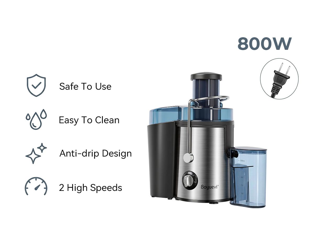 BOYUEVI-800W Home Use Multi-function Electric Juicer with 3" Feed Chute for Whole Fruits and Veg, Centrifugal Juicer with 30 oz. Juice Jug,BPA-Free, Easy to Clean