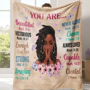 Empowering Christian Woman Blanket | "You Are..." Bible Verse & Butterfly Art Faith Blanket That Hits Different | "You Are Enough, Strong, Chosen" Bible Verse Throw, Soft Snuggly Cozy Blanket, Encouraging Religious Gift for Her Gift for Christian Women