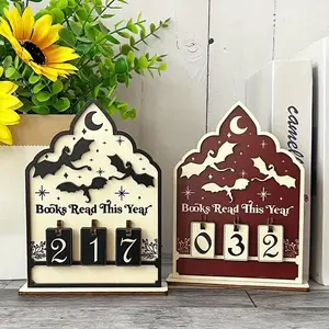 Wooden Annual Reading Tracker Counter for Book Lovers, Record Number of Books, Decorative Bookshelf Signage Gift
