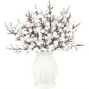 20pcs white simulation berry bouquets, artificial flowers, Christmas day decorative bouquets, home vase flower arrangement, DIY handicrafts and home decoration, Christmas tree garlands are decorated with artificial flowers, Plastic faux flowers.