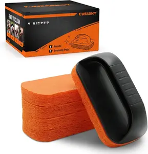 6-Piece Griddle Cleaning Kit for Blackstone, Flat Top Grill Cleaning Kit Non-Scratch Scouring Pads for Kitchen - 5 Scrubber Pads and 1 Handle Utensils Set