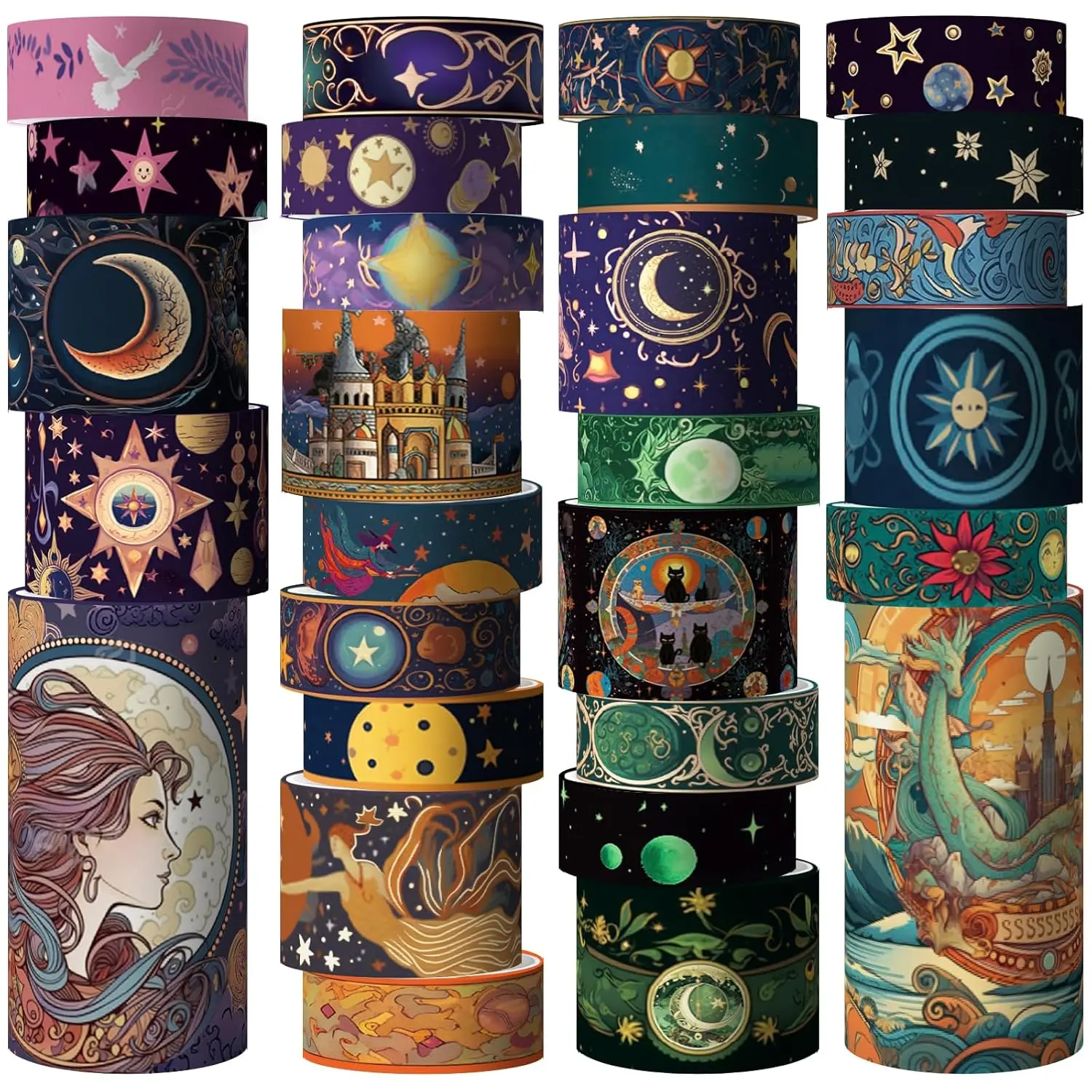 Washi Tape Set 29 Rolls Magic Themed Decorative Paper Tapes for Journaling, Scrapbooking Supplies, Planners, DIY Crafts,Gift Wrapping Crafting Kit Decal Sticker