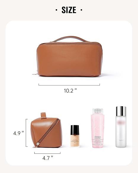 Travel Makeup Bag, Large Capacity Cosmetic Bag for Women, Waterproof PU Leather, Flat Open Portable Toiletry Bag for Skincare, Brushes & Travel Essentials