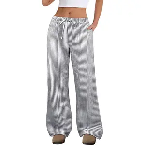 Women's Striped Gingham Pants 2025 Fall Pajama Lounge Boxer Pants Casual Wide Leg Drawstring PJ Bottoms Trousers