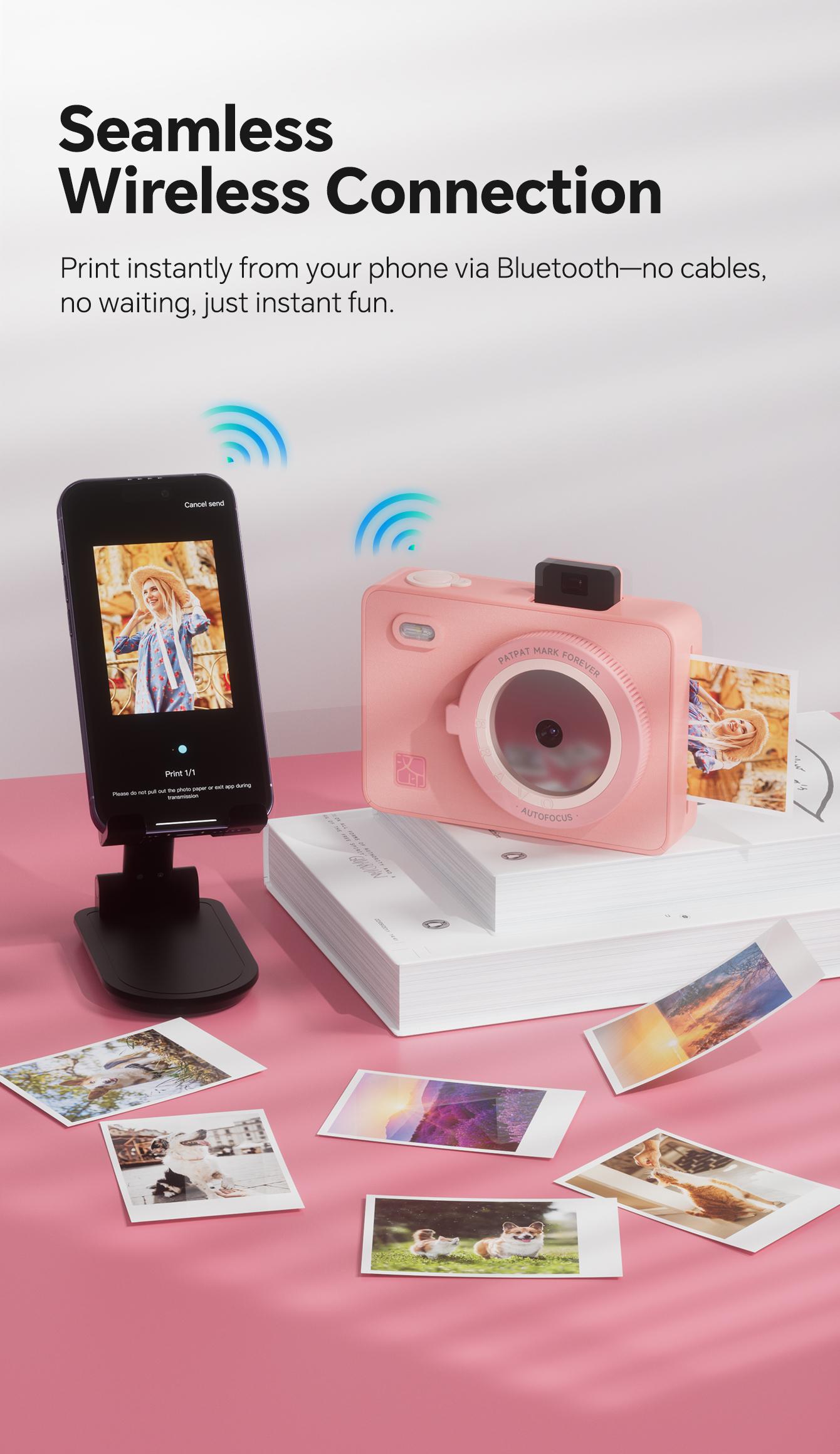 Hanin Instant Print Camera & 2x3 Portable Bluetooth Photo Printer for iPhone & Android, Full-Color Dye-Sub Ink-Free Printing, Print from Phone or Camera, for Travel, Party, Couple & Family Photos, GiftedInLove