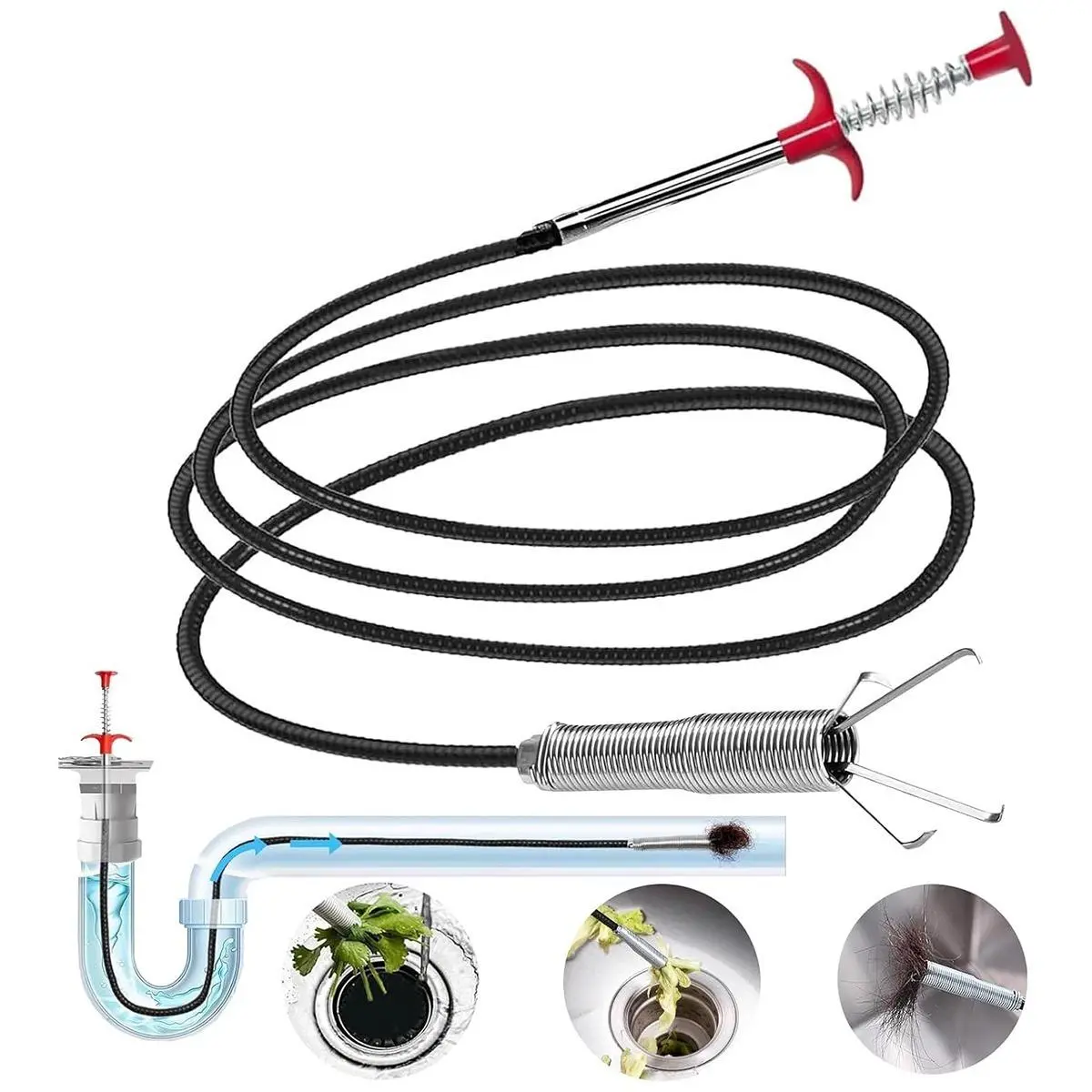 78.7 Inch Drain Snake Drain Clog Remover Flexible Grabberable Pick Up Cleaning Tool Reacher Claw Stick, Drain Auger Grab Trash Hairs from Drain,Sink,Bathroom Tub Toilet Hose