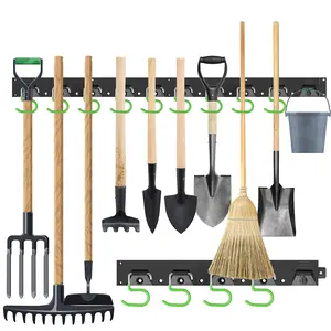SWANLAKE Plastic 64 Inch Adjustable Storage System, Wall Mounted Hooks Tool Organizer, Garden Tool Hangers, Black Broom Hangable tool holder loaded tool box rack shelf garage organization christmas gift Mechanical Tool men gift tool gift