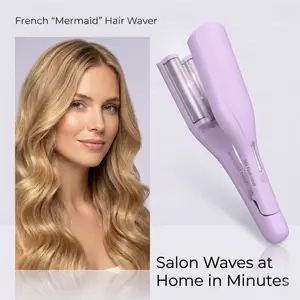 Professional French Egg Roll Hair Waver, M-Shaped Deep Wave Curling Iron with Ceramic Tourmaline Tech, 5 Adjustable Heat Levels up to 430°F, Ionic Hair Protection, Fast Styling for All Hair Types