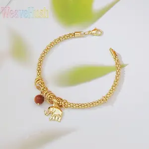 Hot Sale 18K Gold Plated Copper Baby Elephant Beaded Bracelet, Fashion Wave Bead Chain Bracelet for Women, Cute Dainty Animal Charm Jewelry, Perfect Friendship Gift for Best Friend, Birthday Gift & Daily Wear Accessory for Party & Vacation