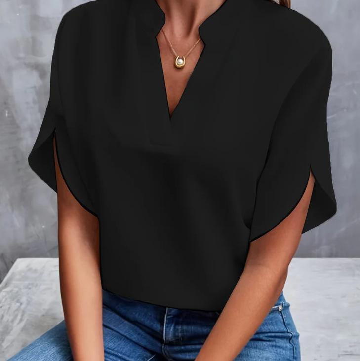 Summer Short-sleeved Chiffon Shirt New V-neck Shirt Women's Casual Versatile Clothing
