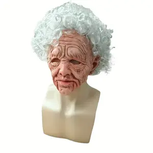 [Old Woman Mask] Crazy Old Woman with White Hair Adult Mask - Ultra-Realistic Latex Wrinkled Head Cover - Fun Granny Old Woman Costume Accessory, Lifelike and Durable,Reliable for Halloween Party, Masquerade, Cosplay, and Fun Party Costume Mask