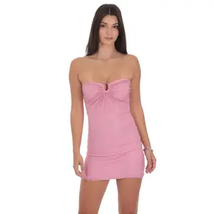 Strapless Rhinestone Embellished Dress in Pink