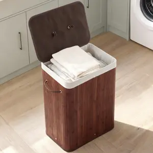 Garvee 106L Large Bamboo Laundry Basket with Lid, Foldable Clothes Hamper Featuring Handles and Removable Bag, Ideal for Bedroom, Bathroom, Dorm, and Laundry Room Use