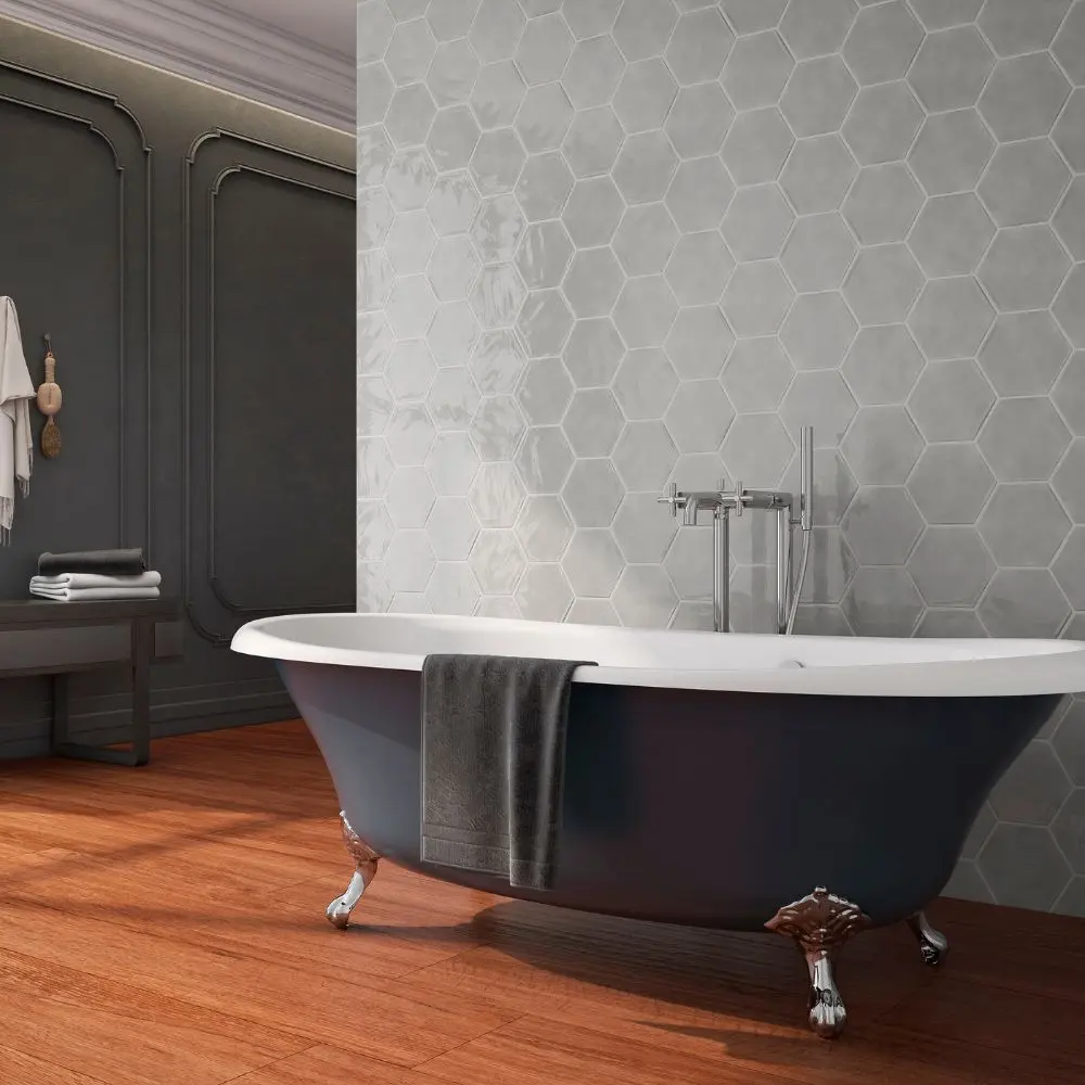 San Fran Gray 7x8 Hexagon Ceramic Tile Glossy