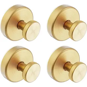 Suction Cup Hooks for Shower, Removable Towel Hooks for Bathroom Window Glass Door Wall, Bath Robe Looafh Hook for Hanging - 4 Pack, Gold