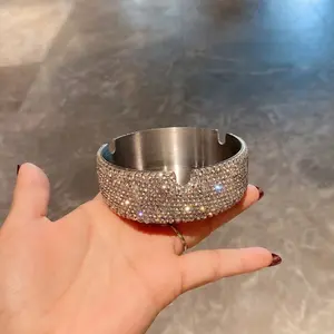 1pc Sparkling Rhinestone Ashtray, Bar Office Home Desktop Decorative Ashtray, Room Decoration, Home Decor