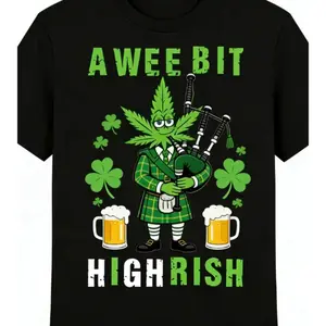 A Wee Bit High Risk St. Patrick's Day Graphic Tee, Cannabis Leaf & Bagpipes Outfit, Comfort Cotton Oversized T-Shirt, Best Gift for Him/Her, Valentine's Day & Irish Festival Fashion for Boyfriend, Girlfriend, Family & Friends